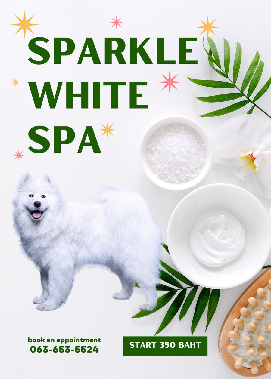 สุนัขขนขาวและผลิตภัณฑ์บำรุงของ Sparkle White Spa — Nippon Pets นนทบุรี